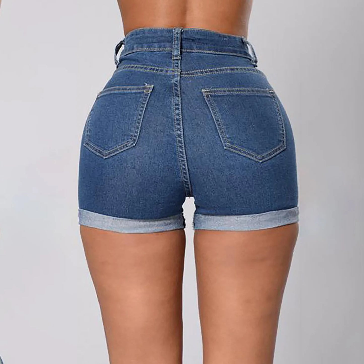 Sexy High Waist Zipper Button Jeans Shorts For Women Summer Casual Rolled Edge Slim Fit