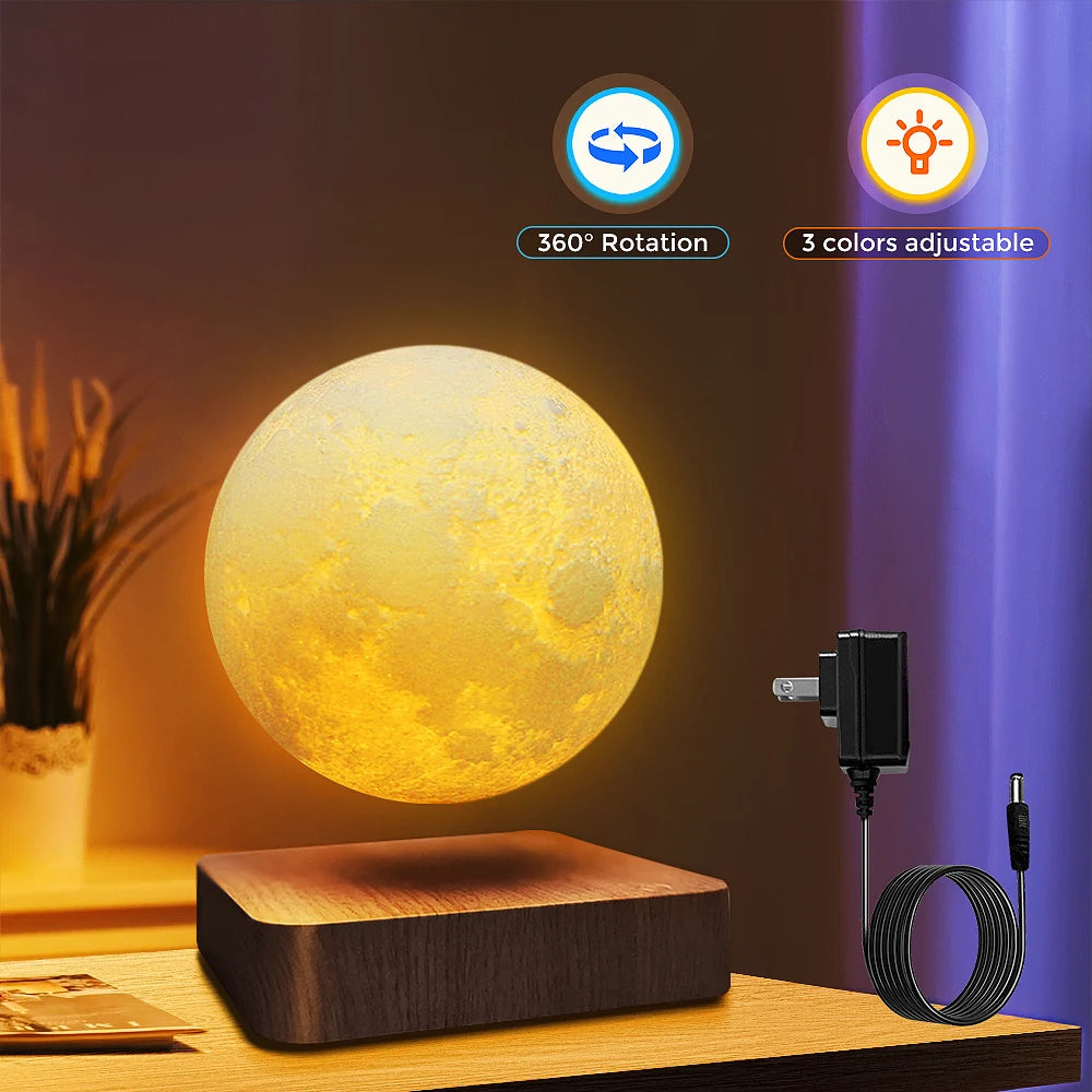 Levitating Moon Table Lamp, Magnetic Floating  With 3 Lighting Modes, 3D Printed Levitation