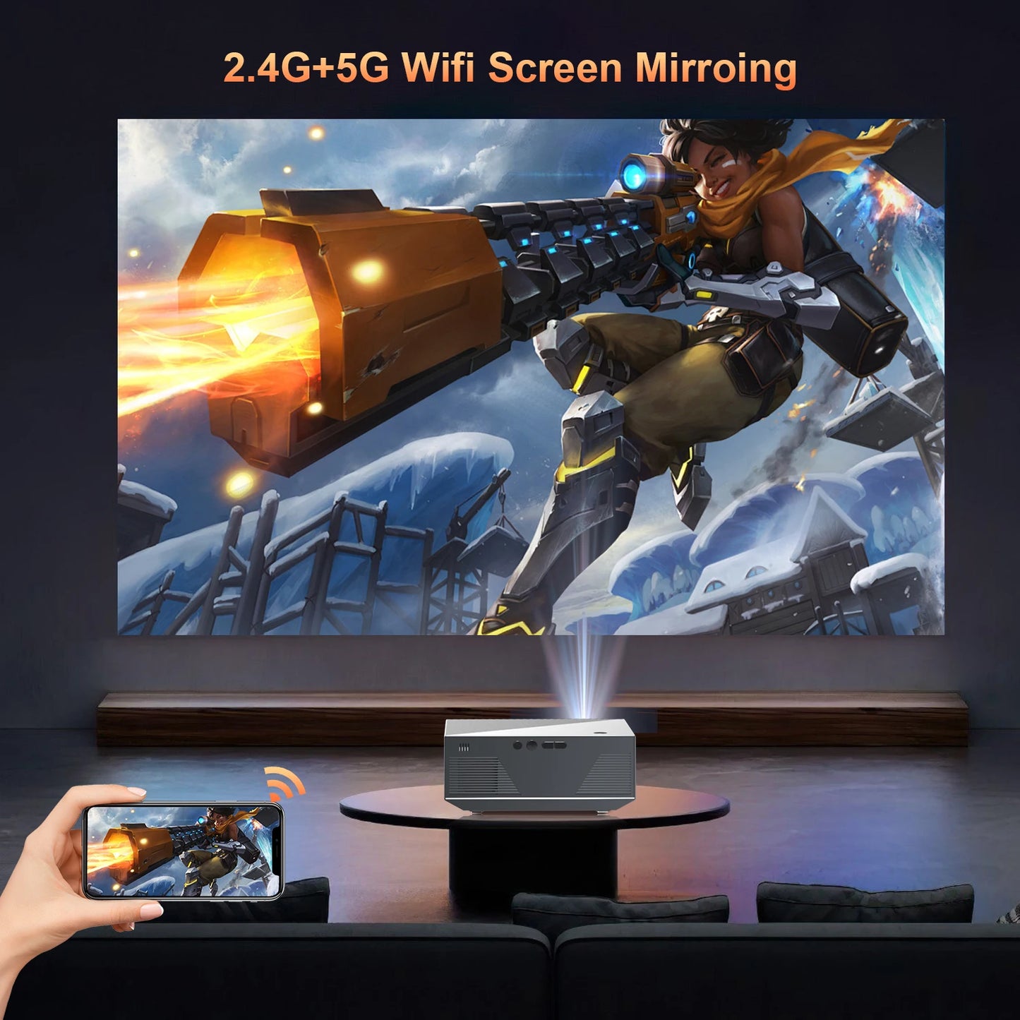 Projector with 5G Wi-Fi Support, Ultra HD 1080P, with 16000 Lumens for Home Cinema, Compatible with Smartphone