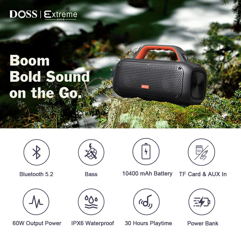 Portable Speaker Bluetooth 5.2 Powerful 60W Stereo Bass & Subwoofer Outdoor  Waterproof Wireless