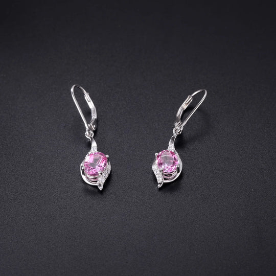 6x8mmOval Pink Topaz Gemstone Dangle Lever back Earrings in  925 Sterling Silver For Women Fine Jewelry